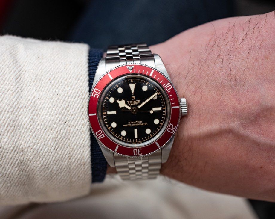 Tudor Black Bay Red On Wrist Tudor Black Bay Automatic Burgundy