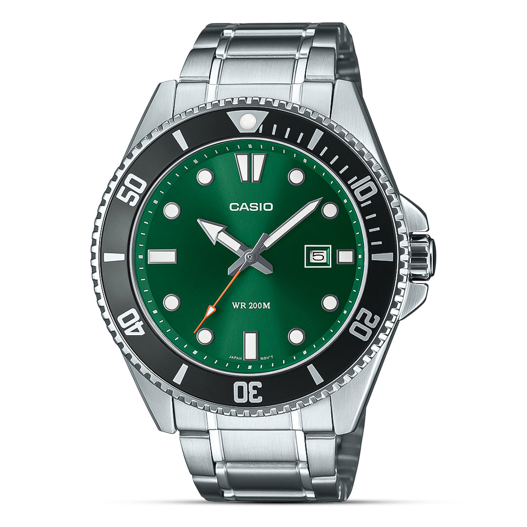 Casio Enticer Green Dial Stainless Steel Men's Watch | MDV-107D-3A2VDF