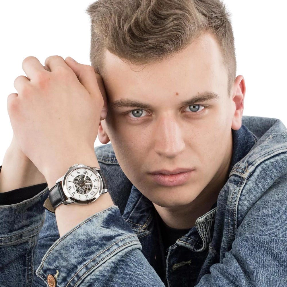 Fossil Grant Automatic Silver Skeleton Dial Men's Watch ME3101