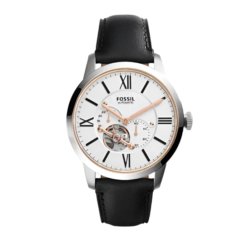 Fossil Townsman Automatic White Dial Leather Strap Watch | ME3104