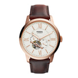 Fossil Townsman Automatic Rose Gold Bezel Leather Strap Watch | ME3105