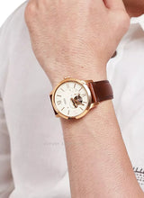 Fossil Townsman Automatic Rose Gold Bezel Leather Strap Watch | ME3105