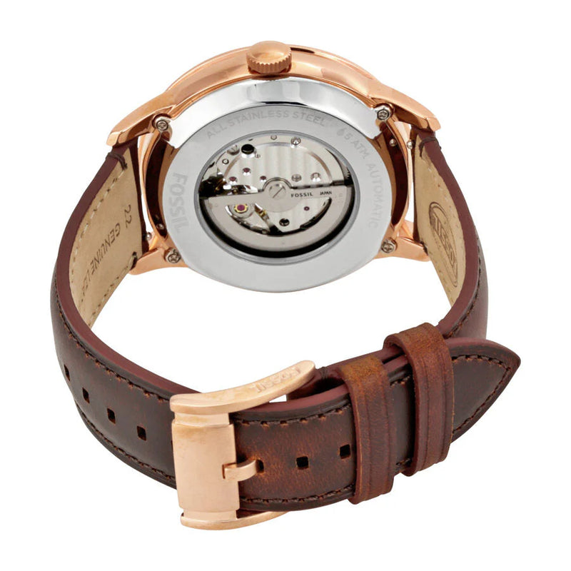 Fossil Townsman Automatic Rose Gold Bezel Leather Strap Watch | ME3105