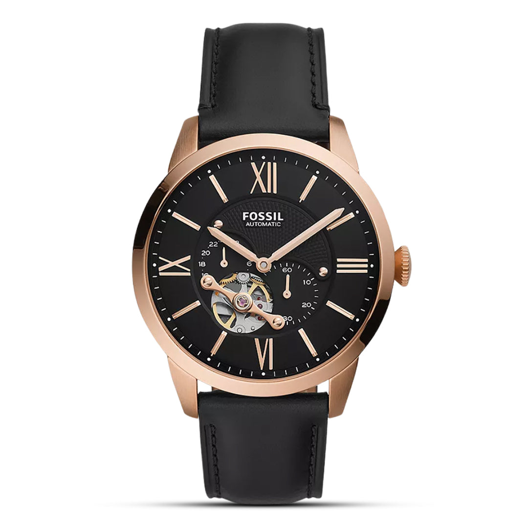 Fossil Townsman Automatic Black Dial Leather Strap Watch ME3170