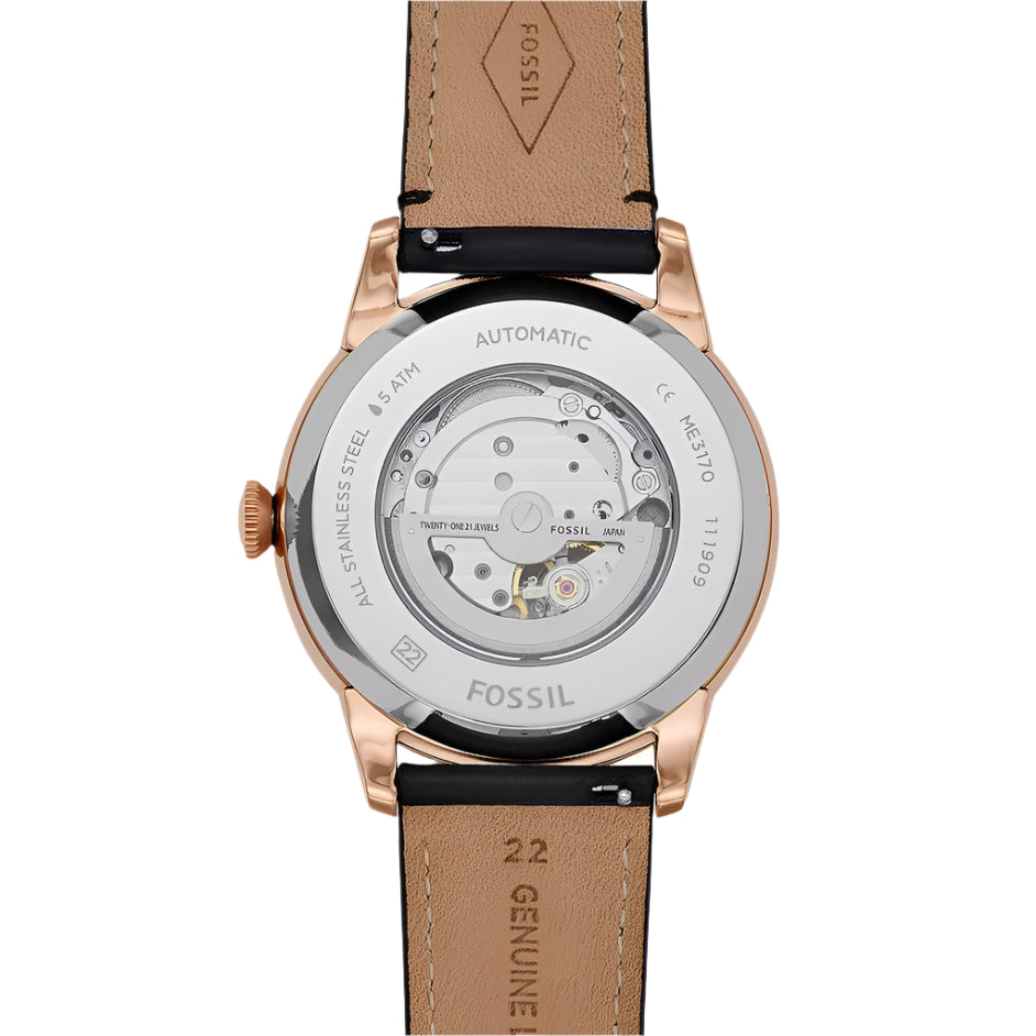 Fossil Townsman Automatic Black Dial Leather Strap Watch | ME3170