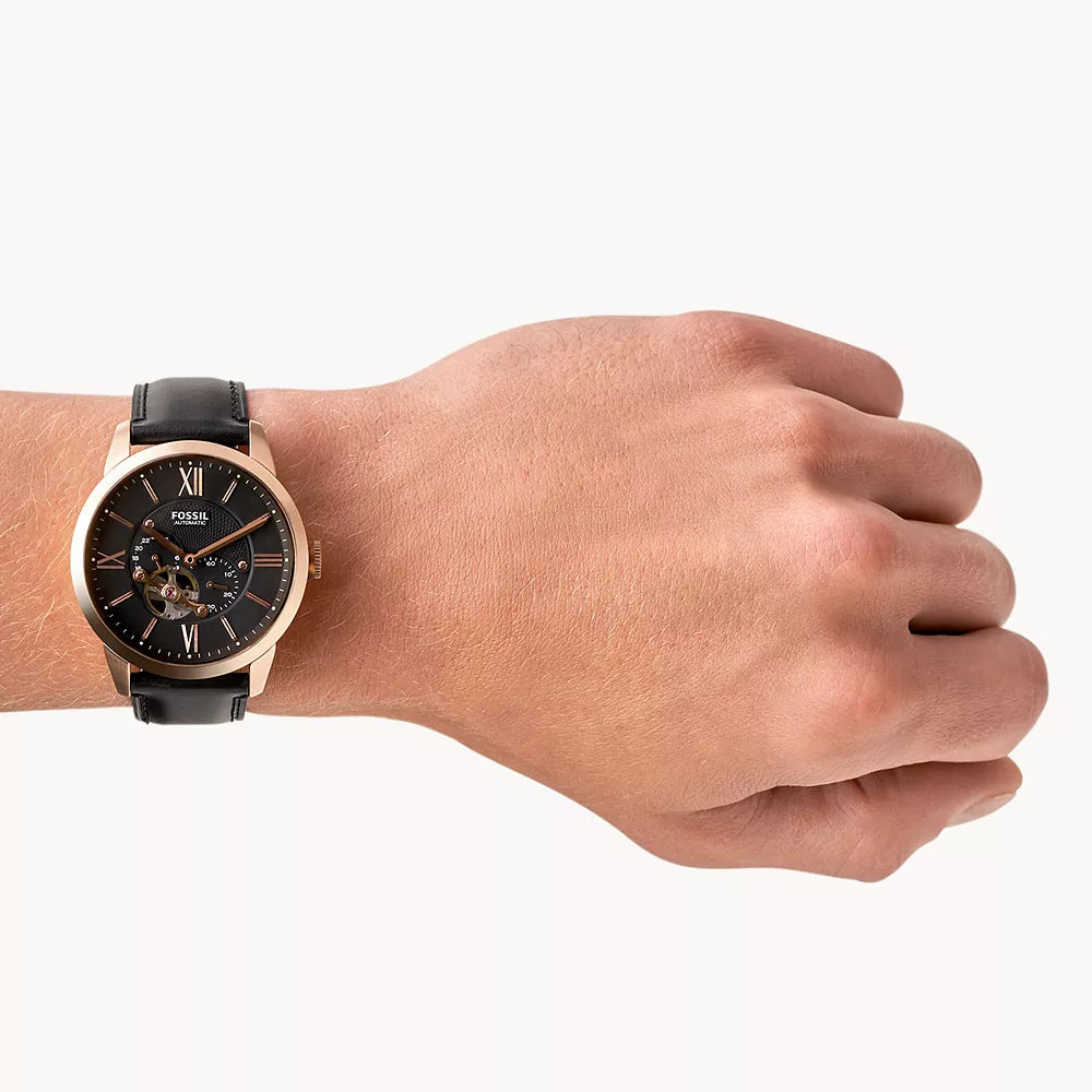 Fossil Townsman Automatic Black Dial Leather Strap Watch | ME3170