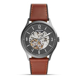 Fossil Forrester Automatic Grey Dial Leather Strap Watch | ME3178