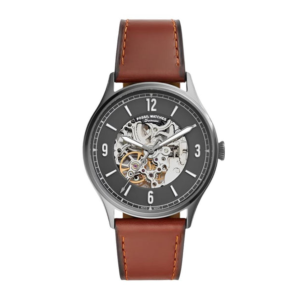 Fossil Forrester Automatic Grey Dial Leather Strap Watch | ME3178