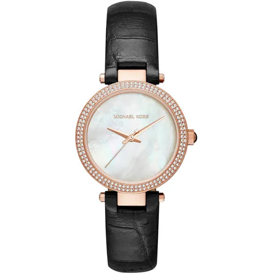 Michael Kors Parker White Pearl Dial Black Strap Ladies Watch| MK2591