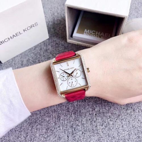 Michael Kors White Dial Red Leather Strap Women's Watch| MK2770