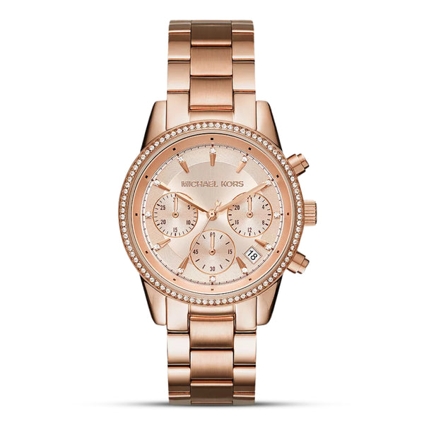 Michael Kors Ritz Chronograph Rose Gold Dial Ladies Watch| MK6357