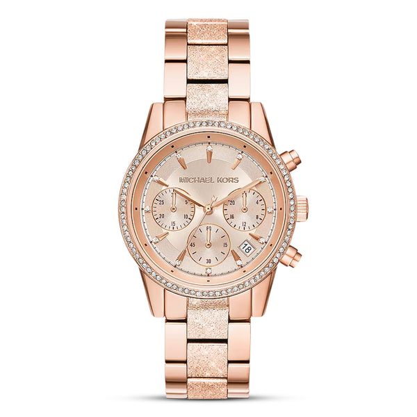 Michael Kors Ritz Chronograph Rose Gold Tone Ladies Watch| MK6598