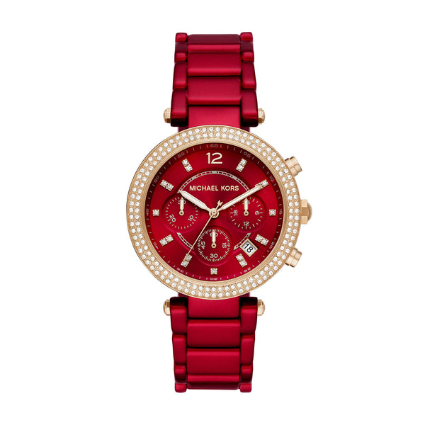 Michael Kors Round Chronograph Red Dial Ladies Watch MK6805