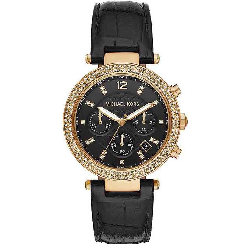 Michael Kors Parker Chronograph Black Leather Ladies Watch| MK6984