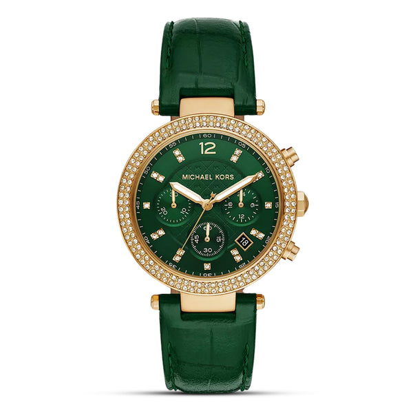 Michael Kors Parker Chronograph Green Leather Ladies Watch| MK6985