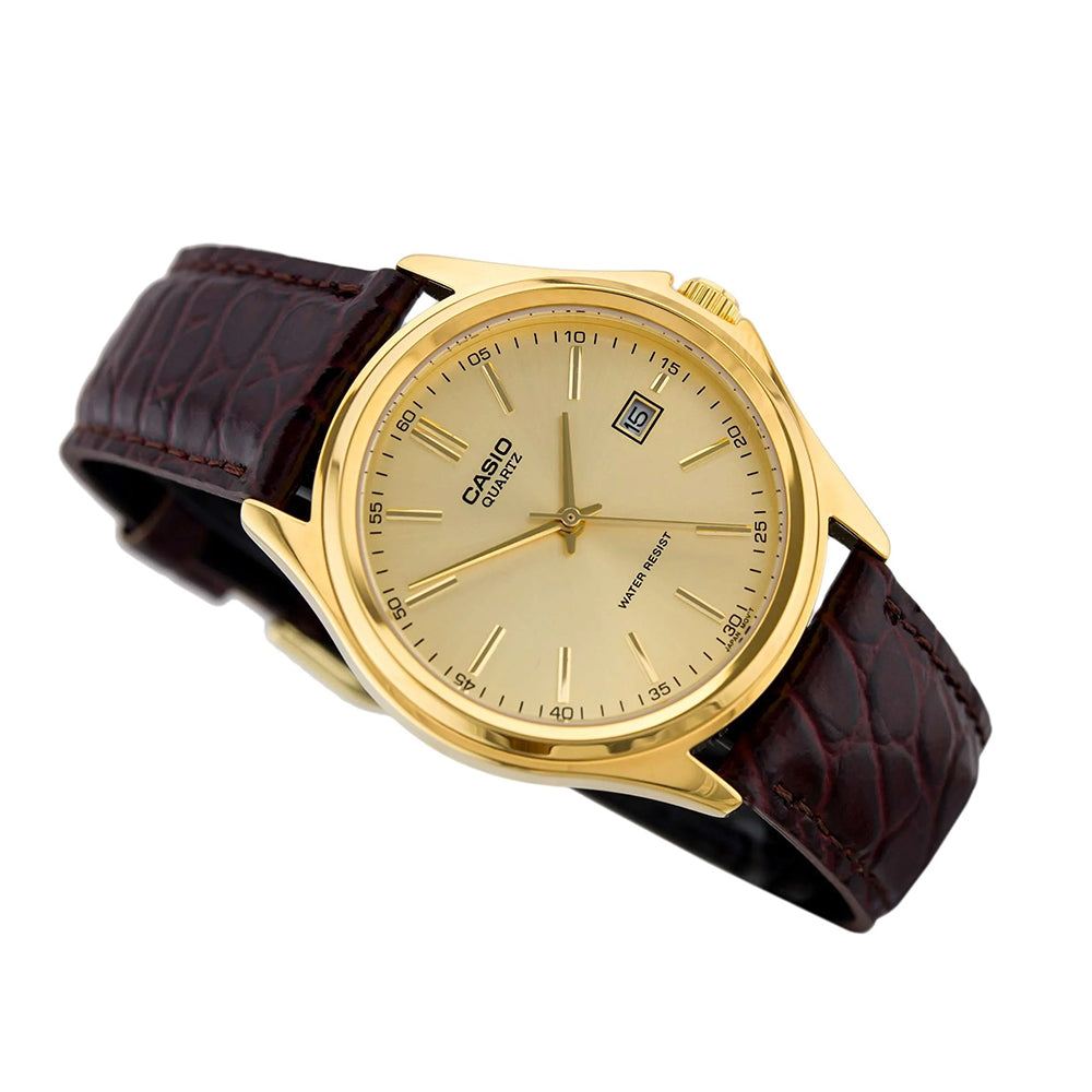 Casio Enticer Champagne Dial Leather Strap Watch | MTP-1183Q-9ADF