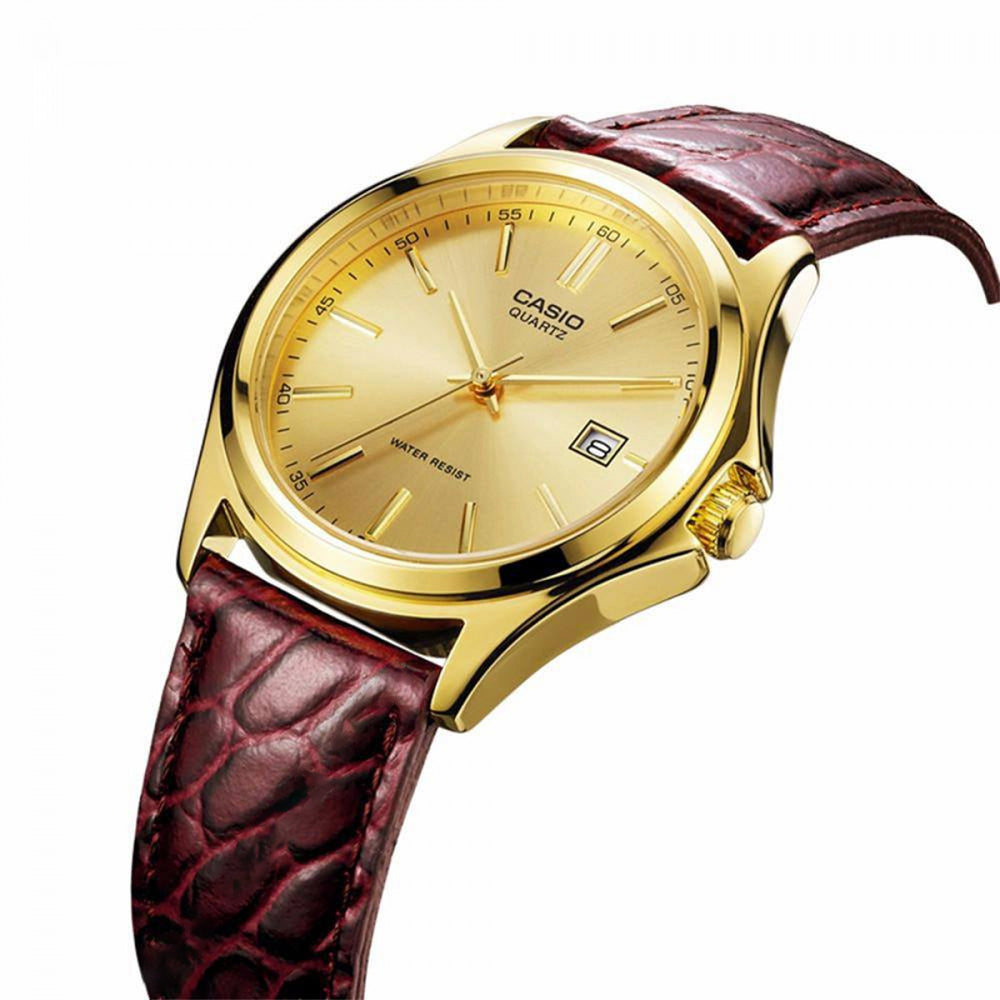 Casio Enticer Champagne Dial Leather Strap Watch | MTP-1183Q-9ADF