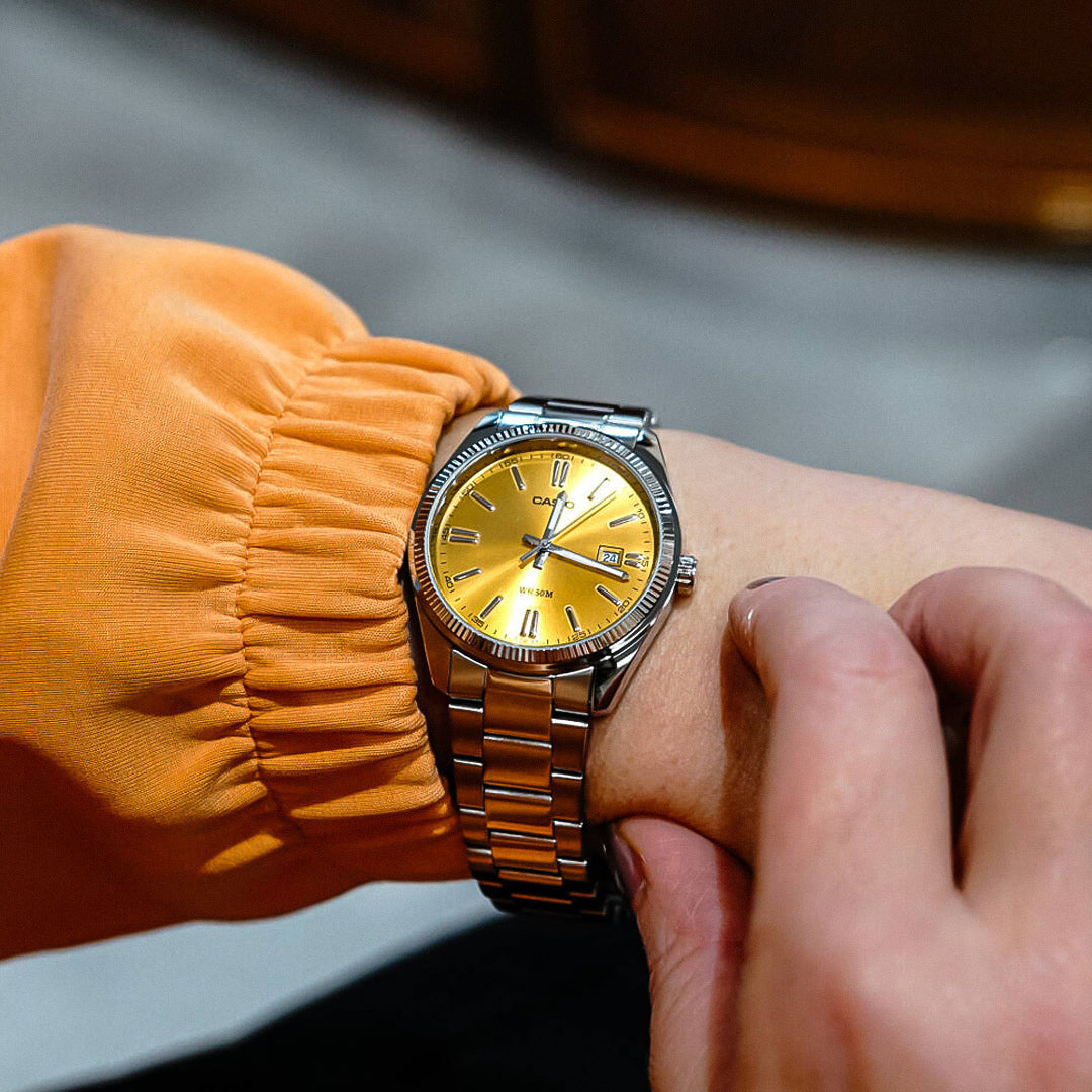 Casio Enticer Date Yellow Dial European Edition Watch | MTP-1302PD-9AVEF