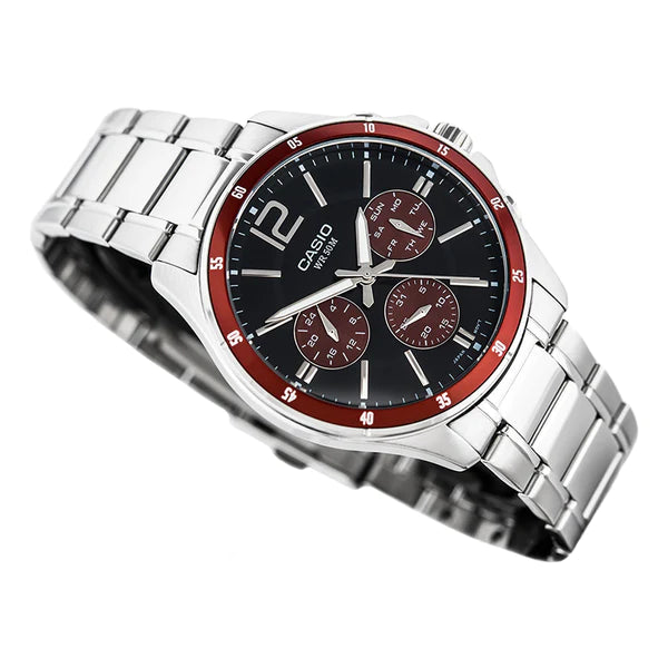 Casio Enticer Uomo MTP-1374D-1A3VDF Orologio Analogico Al Quarzo, Quadrante Nero, Cinturino In Acciaio Inox, Resistente All'Acqua 50m