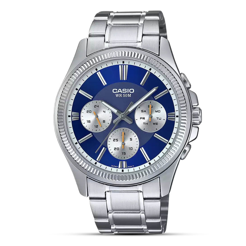 CASIO ENTICER CHRONOGRAPH DEEP BLUE DIAL STAINLESS STEEL MEN'S WATCH | MTP-1375D-2A1VDF