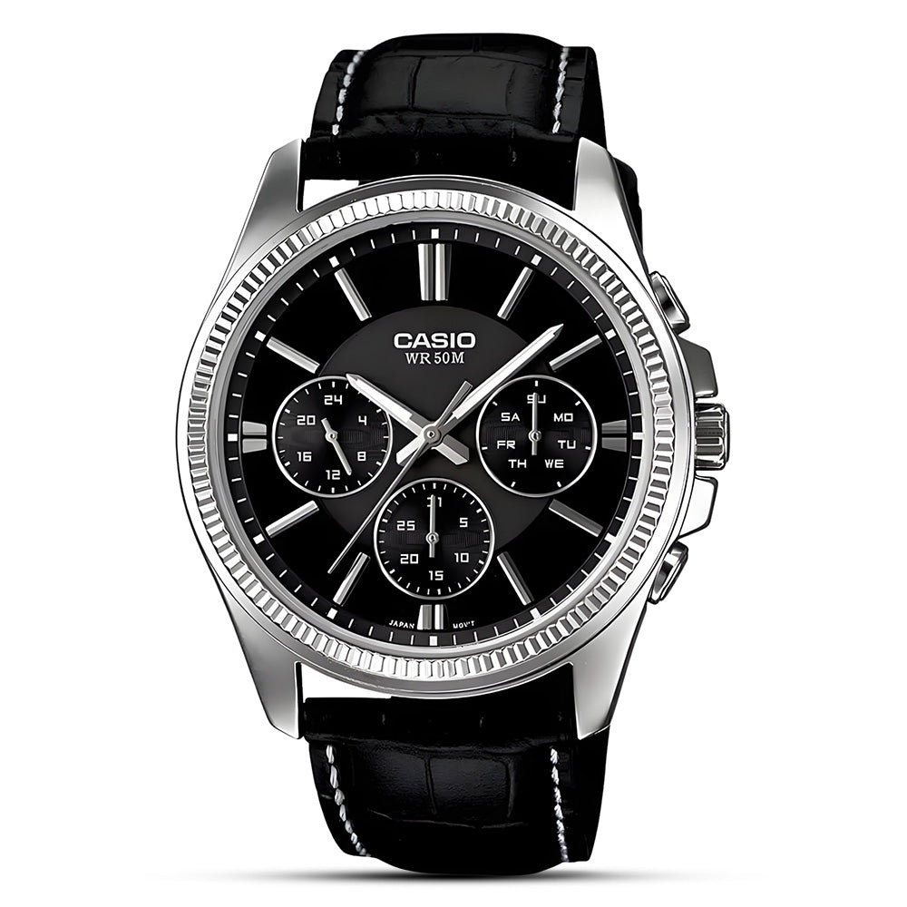 Casio Enticer Black Dial Leather Strap Men's Watch | MTP-1375L-1AVDF