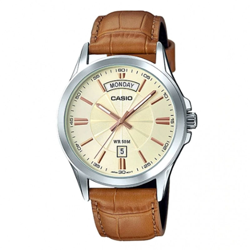 Casio Enticer White Dial Leather Strap Men's Watch| A168WA-3AYDF