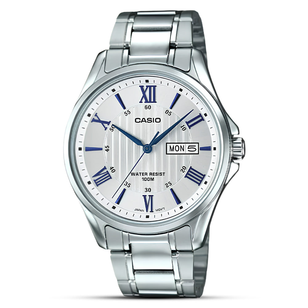 Casio Enticer Analog White Dial Stainless Steel Men's Watch | MTP-1384D-7A2VDF