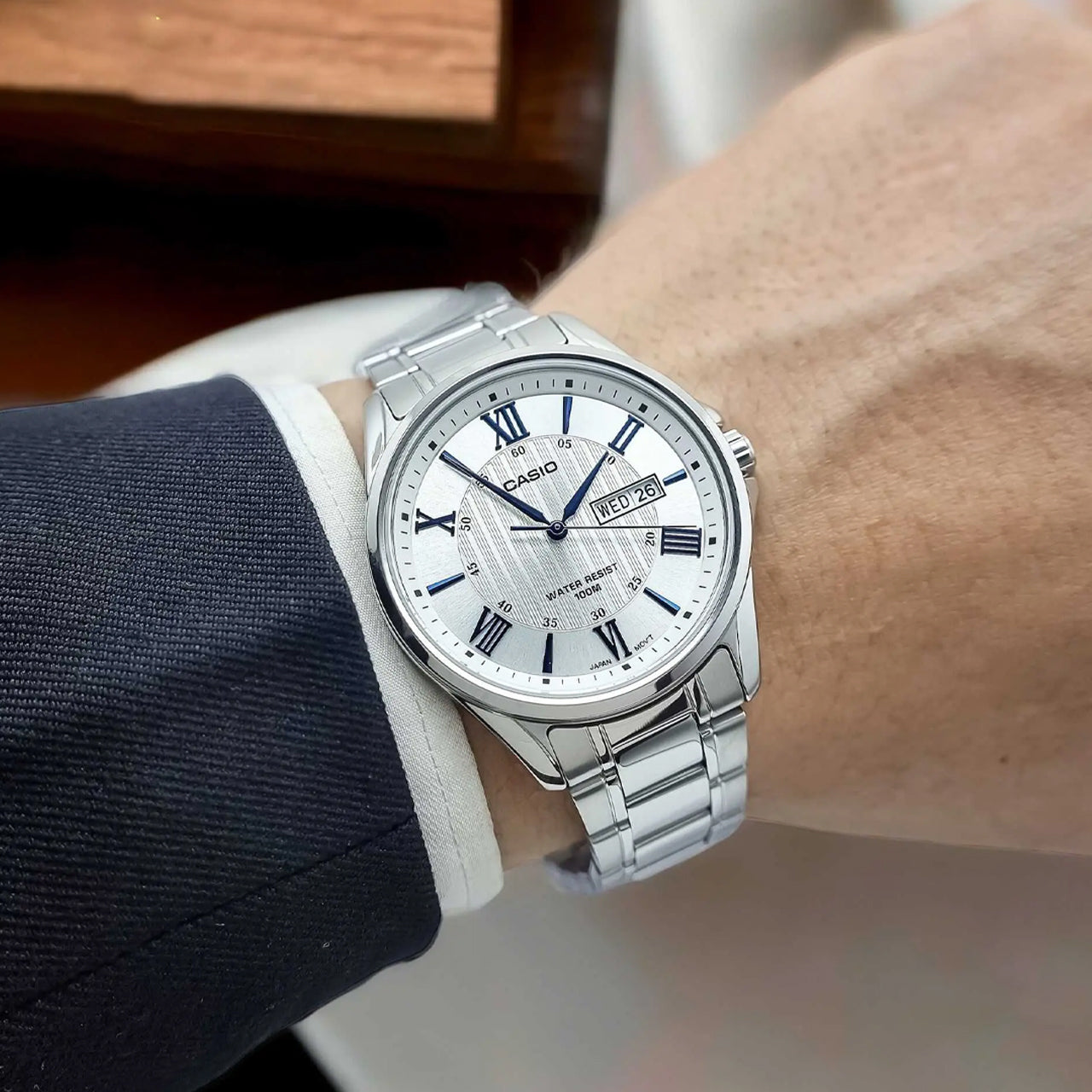 Casio Enticer Analog White Dial Stainless Steel Men's Watch | MTP-1384
