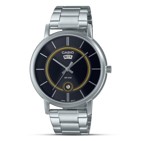 Casio Enticer Day Date Black Dial Stainless Steel Watch  | MTP-B120D-1AVDF