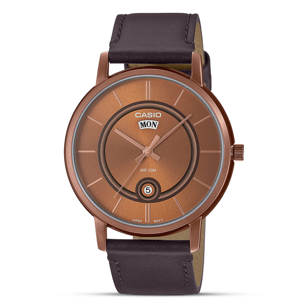 Casio Enticer Day Date Brown Leather Men's Watch | MTP-B120RL-5AVDF