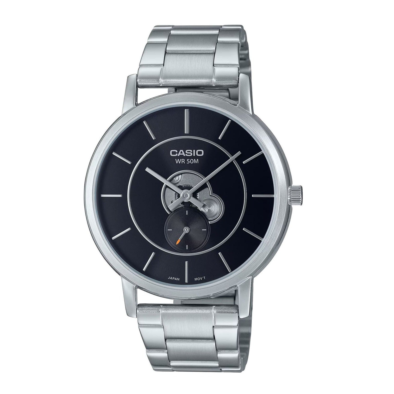 Casio Watch Open Casio Open Heart Black Dial Stainless Steel Watch | MTP-B130D-1AVDF