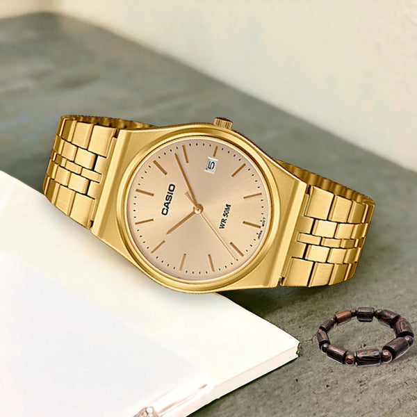 Casio Vintage Gold Dial Bracelet Men's Watch| MTP-B145G-9AVDF