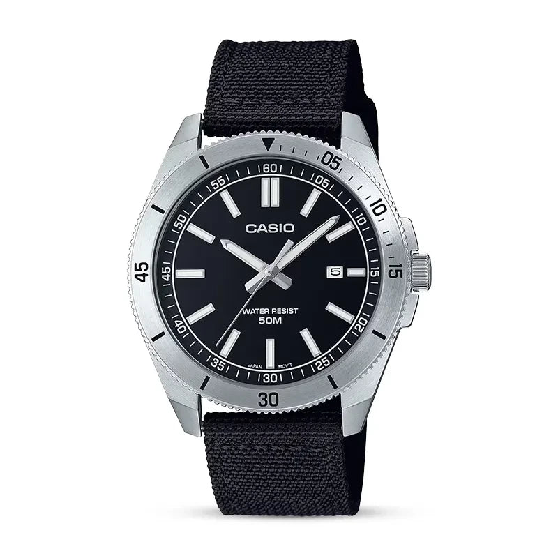 Casio Youth Analogue Black Nylon Strap Watch MTP-B155C-1EVDF