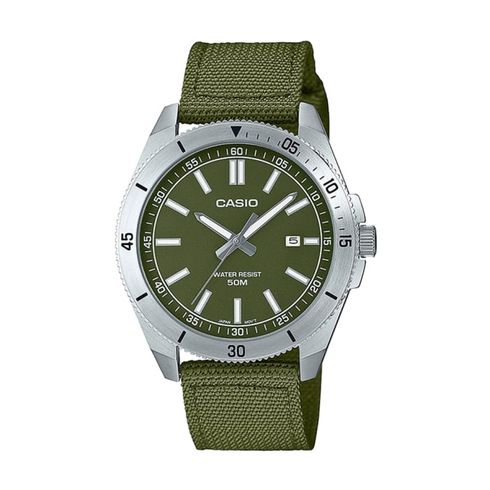 Casio Youth Analogue Green Nylon Strap Watch MTP-B155C-3EVDF