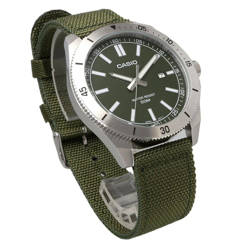 Casio Youth Analogue Green Nylon Strap Watch | MTP-B155C-3EVDF