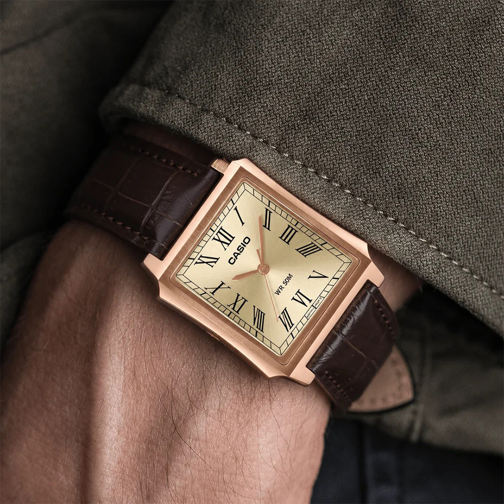 CASIO RECTANGLE GOLD TONE DIAL MEN'S WATCH MTP-B190RGL-9BVDF