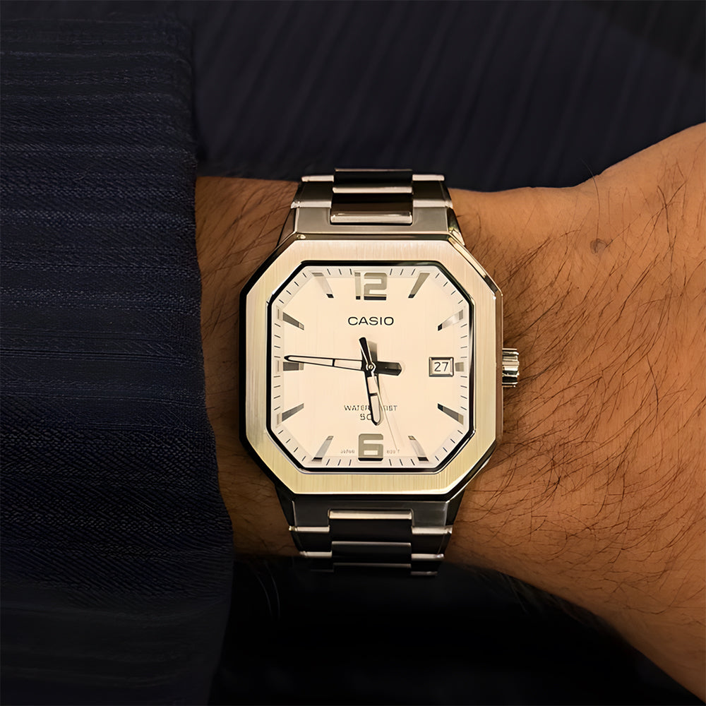 CASIO OCTAGONAL SPORT  WHITE DIAL MEN'S WATCH | MTP-B195D-7AVDF