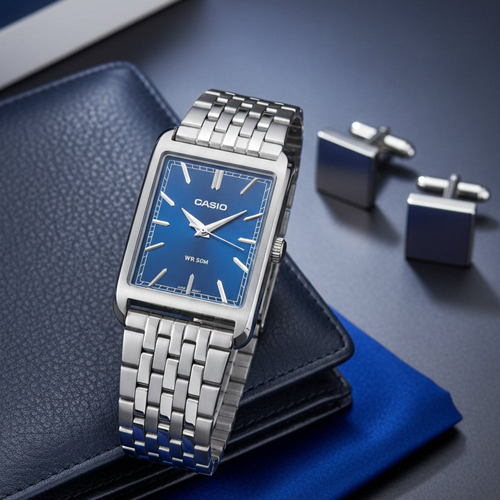 CASIO RECTANGLE BLUE DIAL MEN'S WATCH MTP-B215D-2AVDF