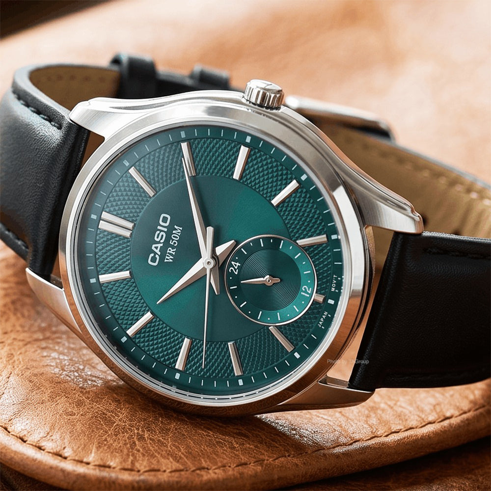 Casio Enticer Green Dial Leather Strap Men's Watch | MTP-B315L-3AVDF
