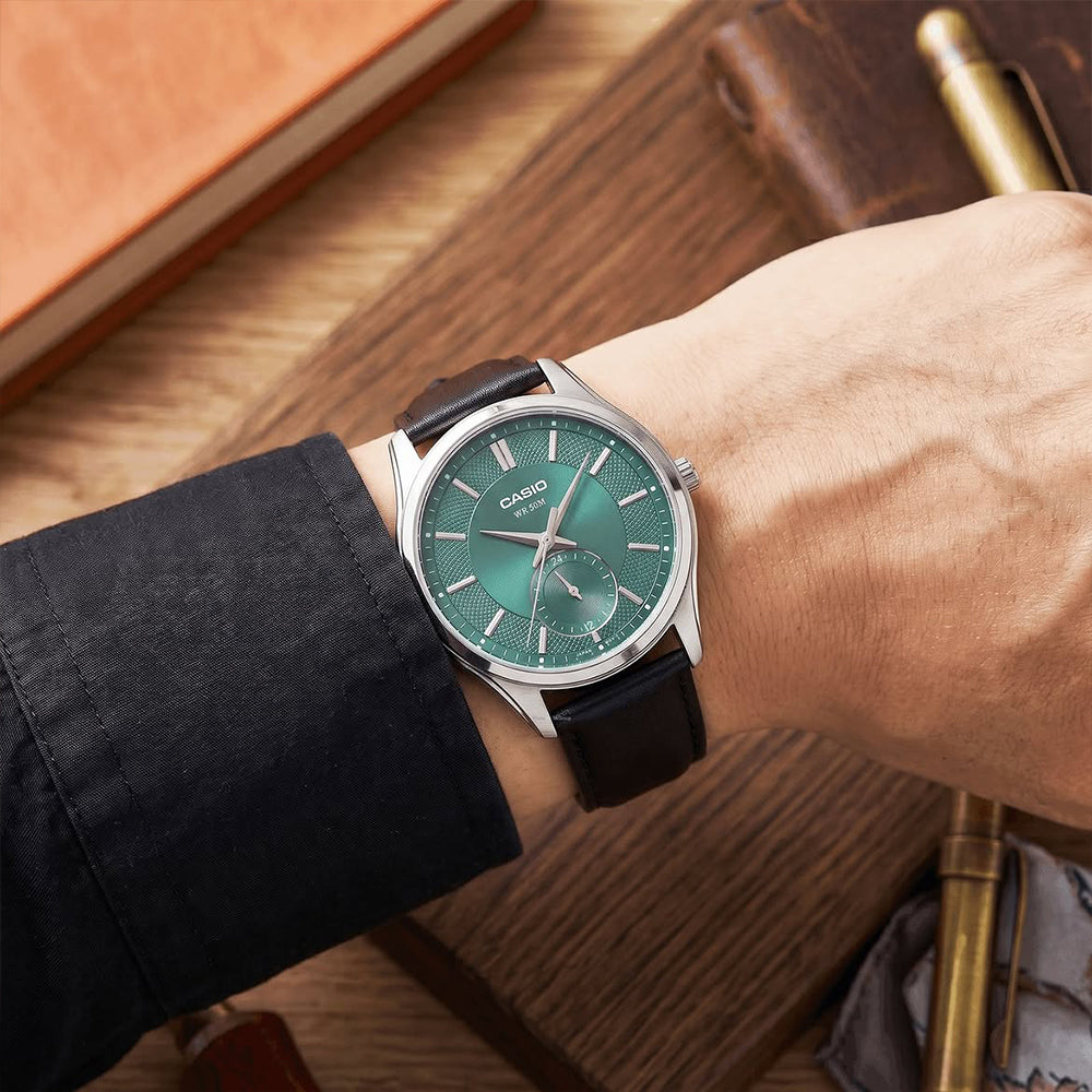 Casio Enticer Green Dial Leather Strap Men's Watch | MTP-B315L-3AVDF