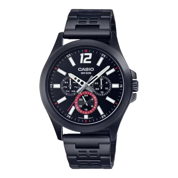 Casio Minimalist Black Dial Stainless Steel Watch | MTP-E350B-1BVDF