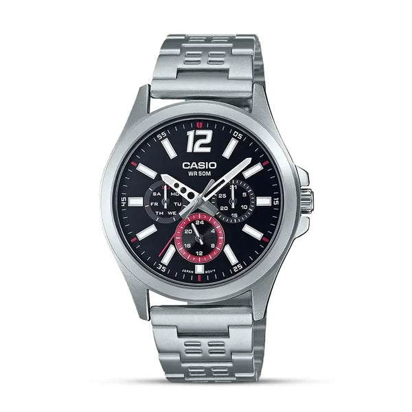 Casio Minimalist Black Dial Men's Stainless Steel Watch  | MTP-E350D-1BVDF
