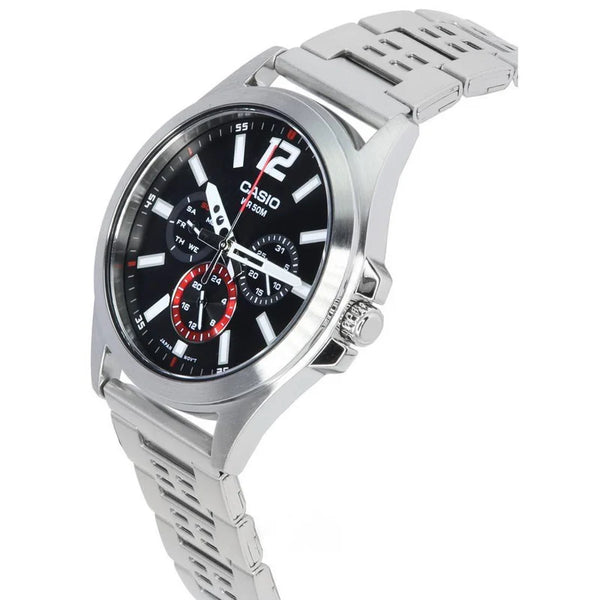 Casio Minimalist Black Dial Men's Stainless Steel Watch  | MTP-E350D-1BVDF