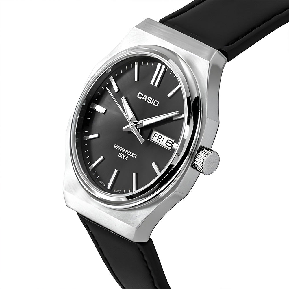 Casio Classic Grey Dial Leather Strap Men's Watch MTP-E735L-8AVDF