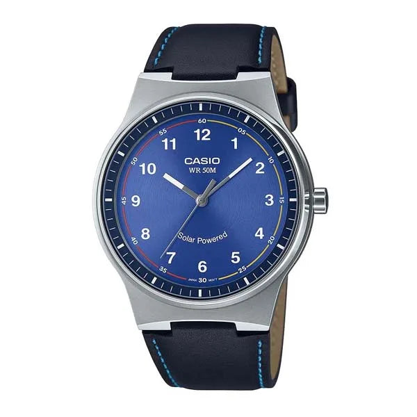 Casio Solar Blue Dial Leather Strap Men's Watch| MTP-RS105L-2BVDF