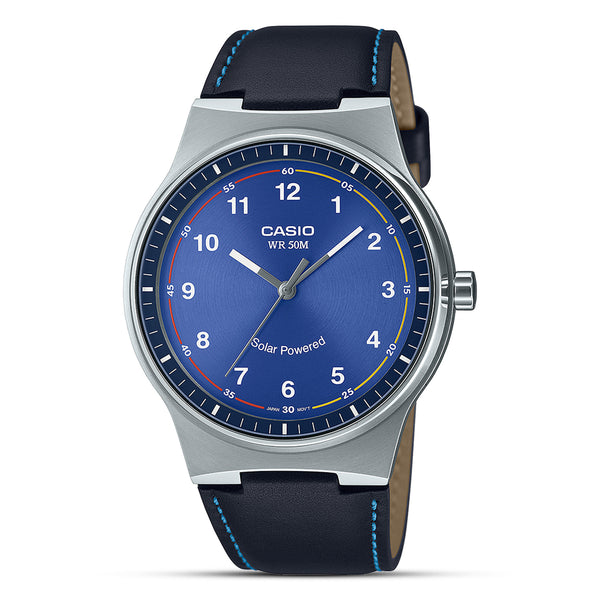 Casio Solar Blue Dial Leather Strap Men's Watch| MTP-RS105L-2BVDF