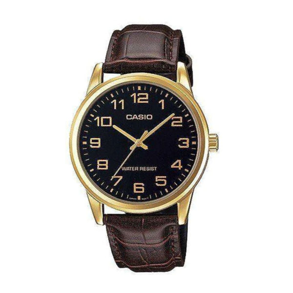 Casio Minimalistic Black Dial Brown Leather Strap Watch| MTP-V001GL-1BUDF