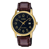 Casio Standard Black Dial Brown Leather Strap Watch MTP-V002GL-1BUDF