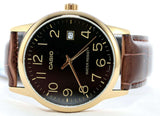 Casio Standard Black Dial Brown Leather Strap Watch MTP-V002GL-1BUDF