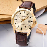 Casio Enticer Golden Dial Leather Men's Watch| MTP-V004GL-9AUDF